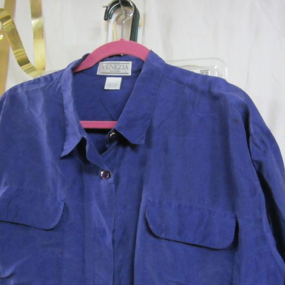 VTG VENEZIA VITALE 100% SILK, DK PURPLE, BUTTON DOWN BLOUSE, W/POCKETS, 22/24 - Picture 3 of 7
